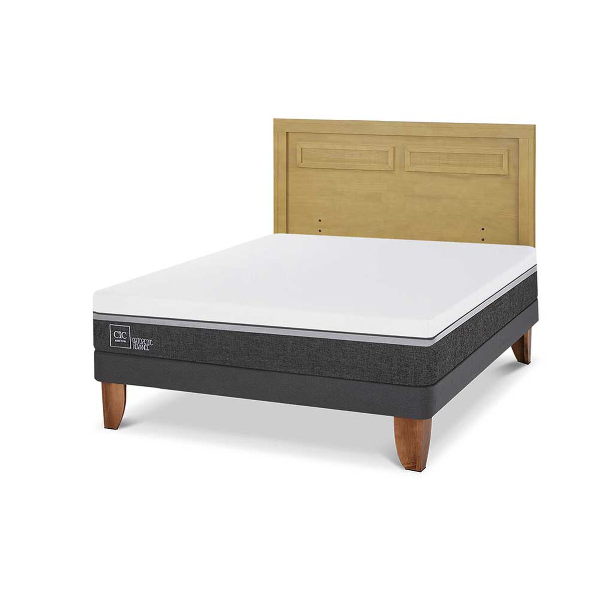 Cama Europea CIC 2 Plazas Ortopedic Advance + Respaldo Milan Mostaza