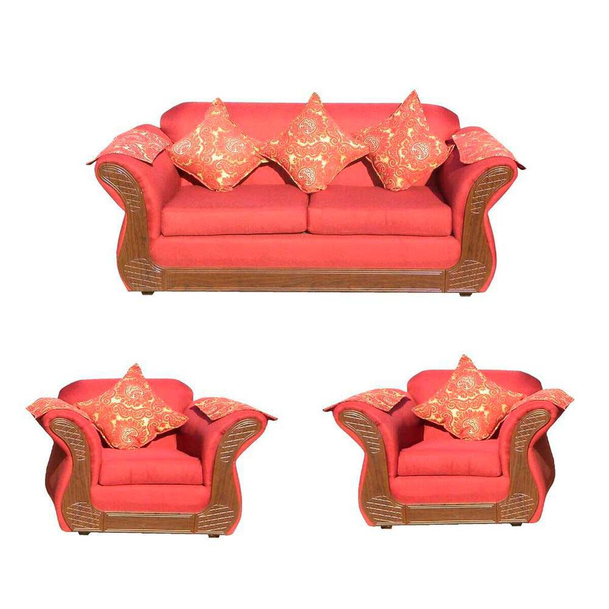 Juego de Living Almore Irlanda Sof&aacute; 2 Cuerpos + Dos Sillones 1 Cuerpo Rojo