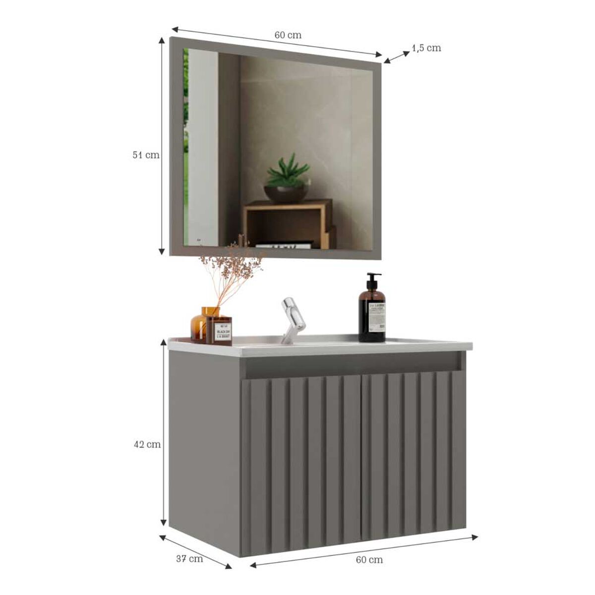 Combo Baño Vanitorio + Espejo Home Mobili Barra Gris