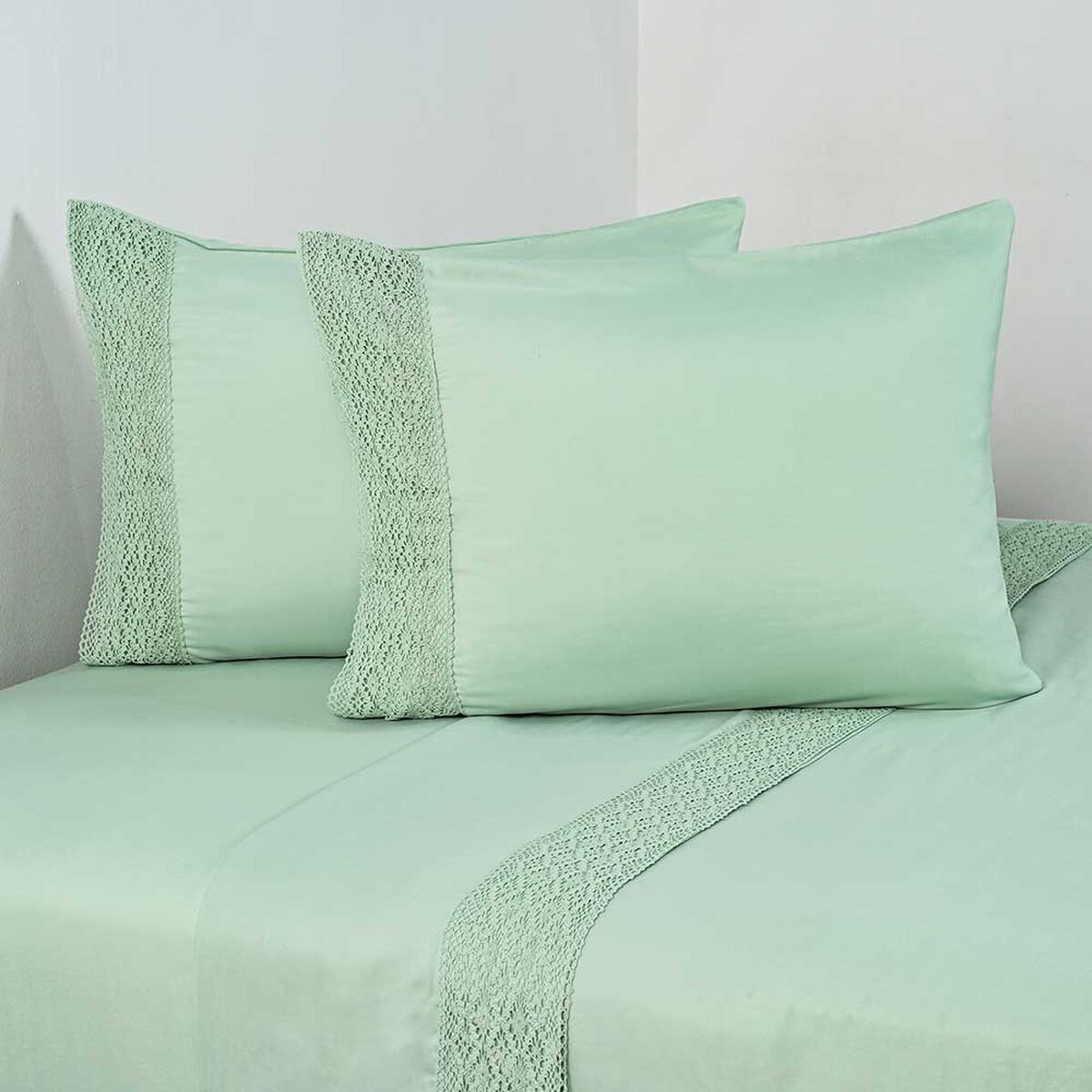 Juego de S&aacute;banas American Family 2 Plazas Crochet Menta