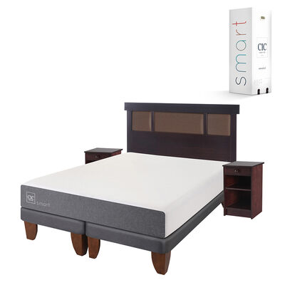 Imagen 2 del producto Cama Europea CIC Base Dividida 2 Plazas Smart + Respaldo + 2 Veladores Dublin Chocolate