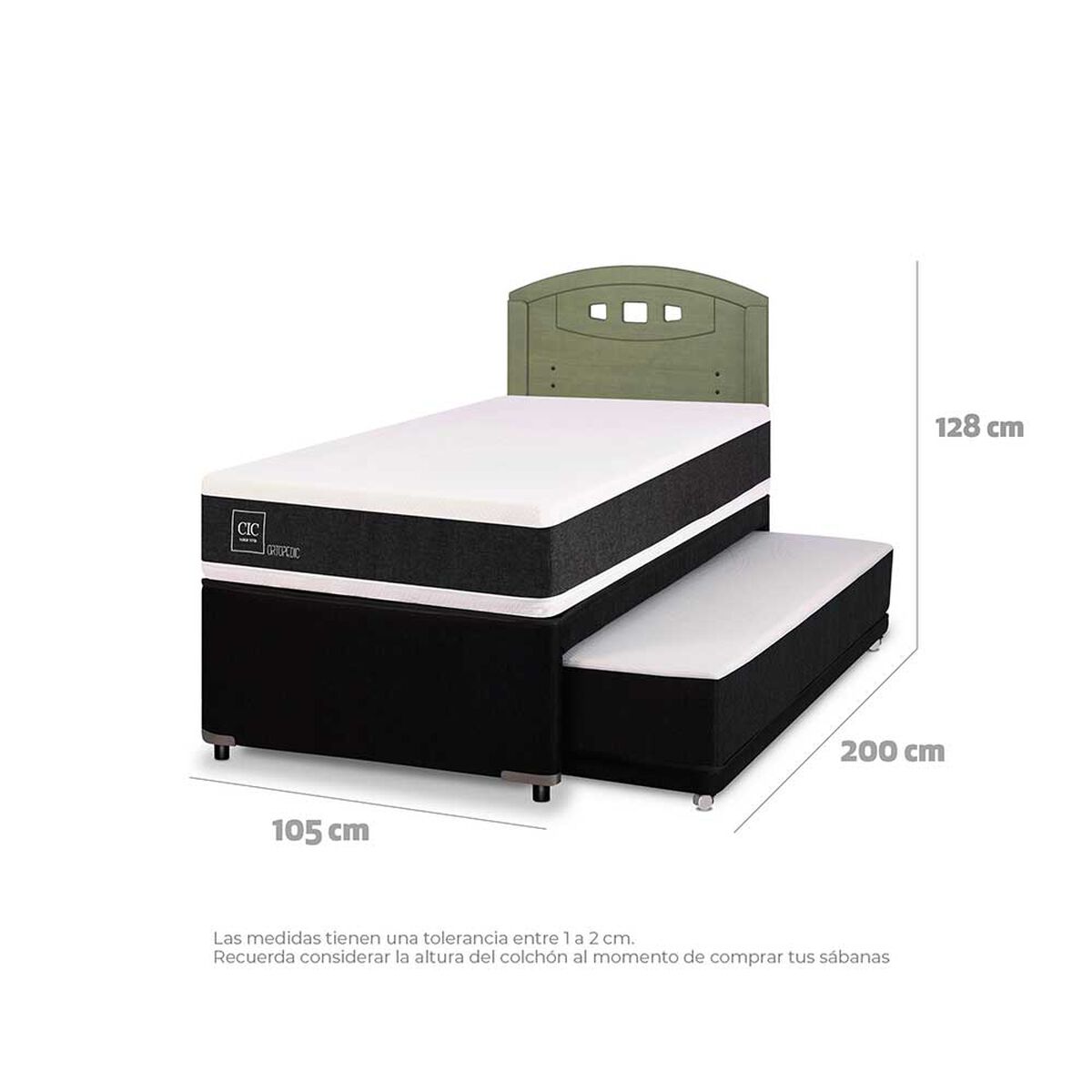 Cama Nido CIC 1,5 Plazas Ortopedic + Respaldo Gales Olivo