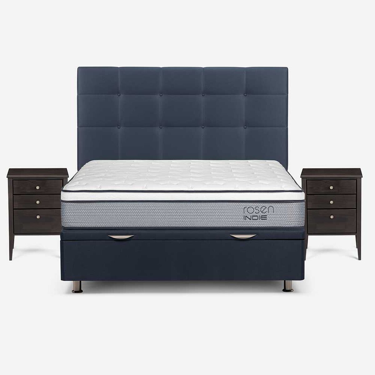 Boxet Rosen 2 Plazas Indie + Respaldo + 2 Veladores Issey Azul