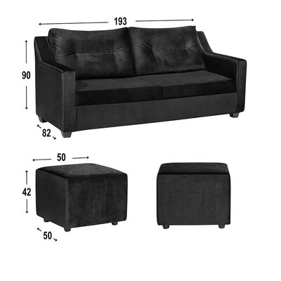 Imagen 1 del producto Juego de Living Diseño A&M Home Aries Sofá 3 Cuerpos + 2 Pouf 1 Cuerpo Negro