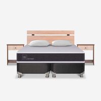 Box Spring CIC Base Dividida 2 Plazas Ortopedic + Respaldo + 2 Veladores Olmo + 2 Almohadas