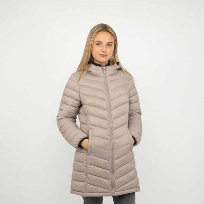 Parka Larga Mujer Icono Camel, Negro