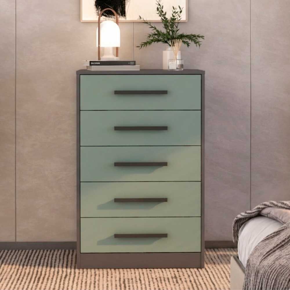 Cómoda Onessta Tulipa 5 Cajones Grafito Verde