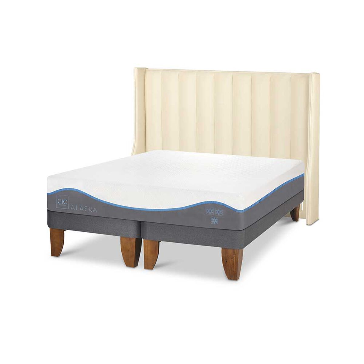 Cama Europea CIC Base Dividida King Alaska + Respaldo Panaro