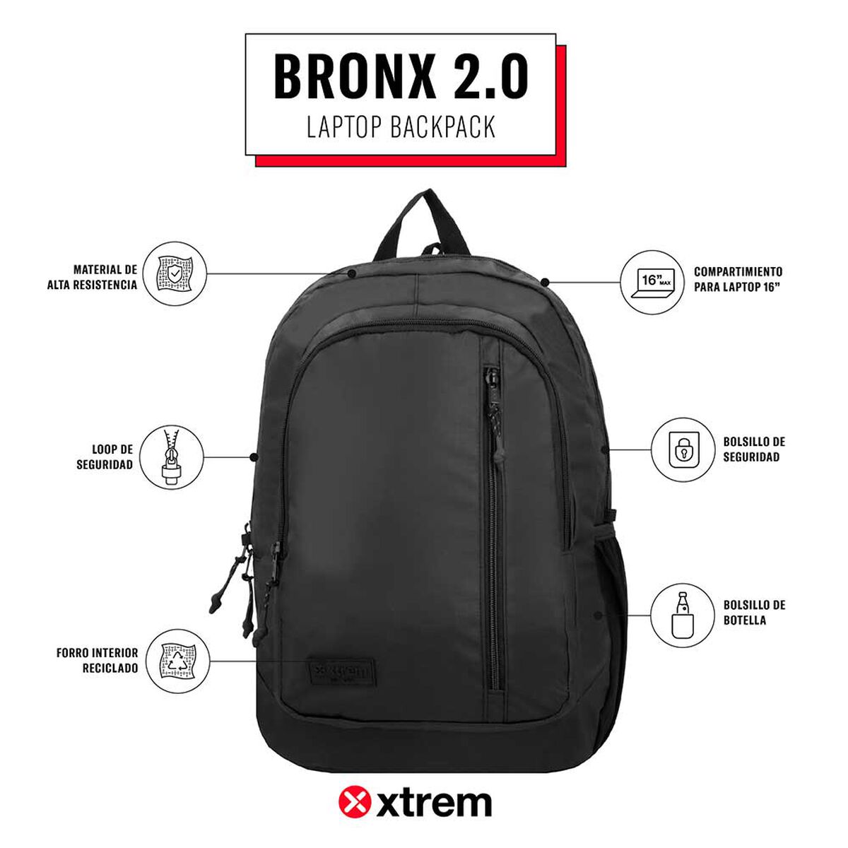 Mochila Notebook Xtrem Bronx 2.0 5XT Negro 16"
