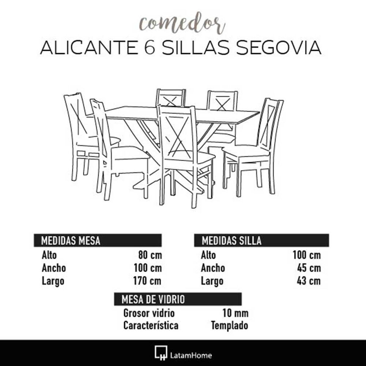 Juego de Comedor Latam Home Alicante 6 Sillas Negro