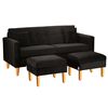 Juego de Living Bodevir New Retro Felpa 04 Sofá 3 Cuerpos + Dos Pouf 1 Cuerpo Negro 