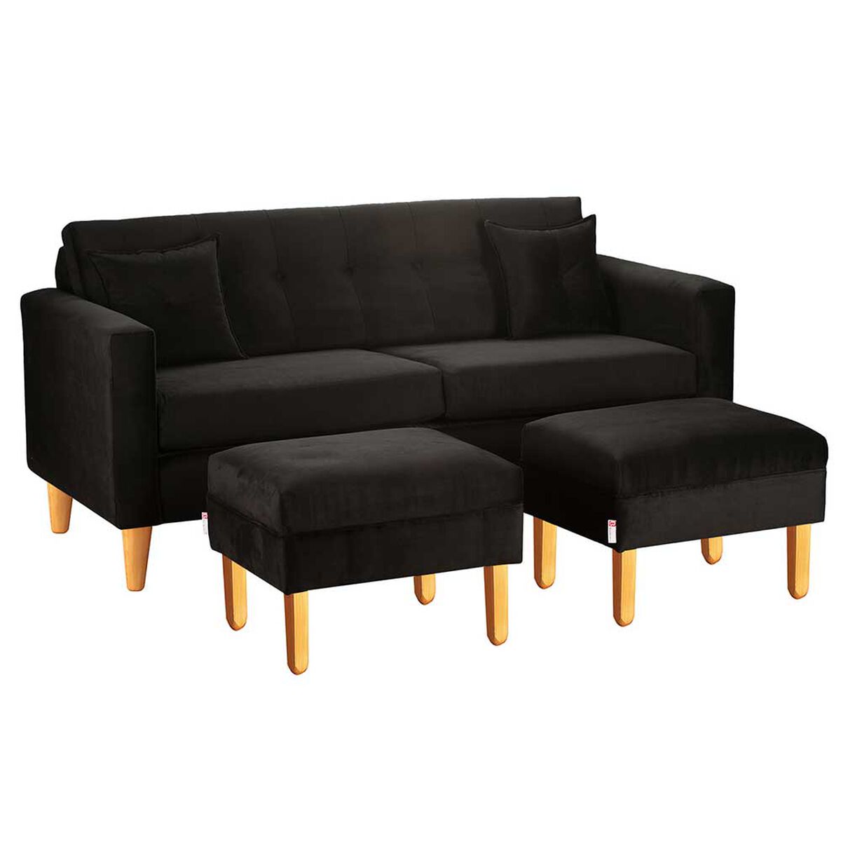 Juego de Living Bodevir New Retro Felpa 04 Sofá 3 Cuerpos + Dos Pouf 1 Cuerpo Negro 