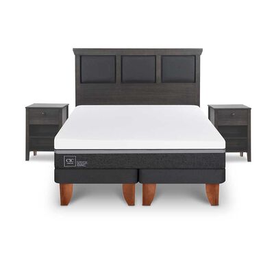 Cama Europea CIC Base Dividida 2 Plazas Ortopedic Advance + Respaldo + 2 Veladores Torino