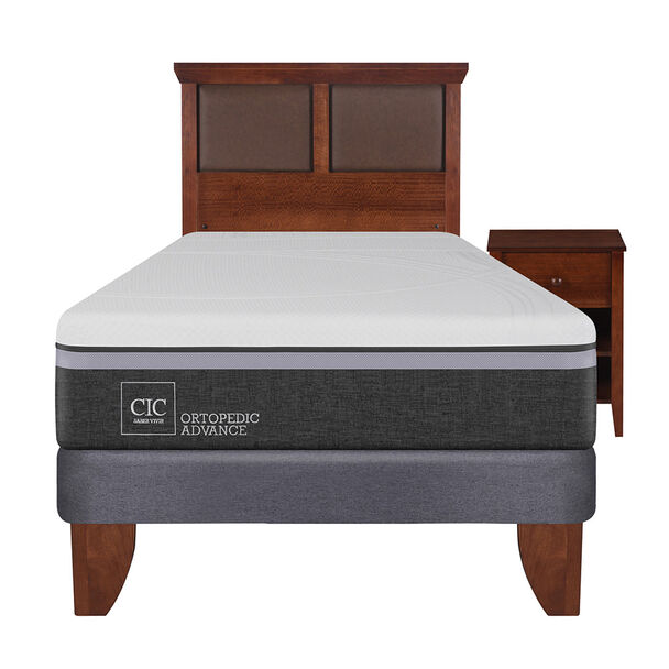Cama Europea CIC 1,5 Plazas Ortopedic Advance + Respaldo + Velador New Torino
