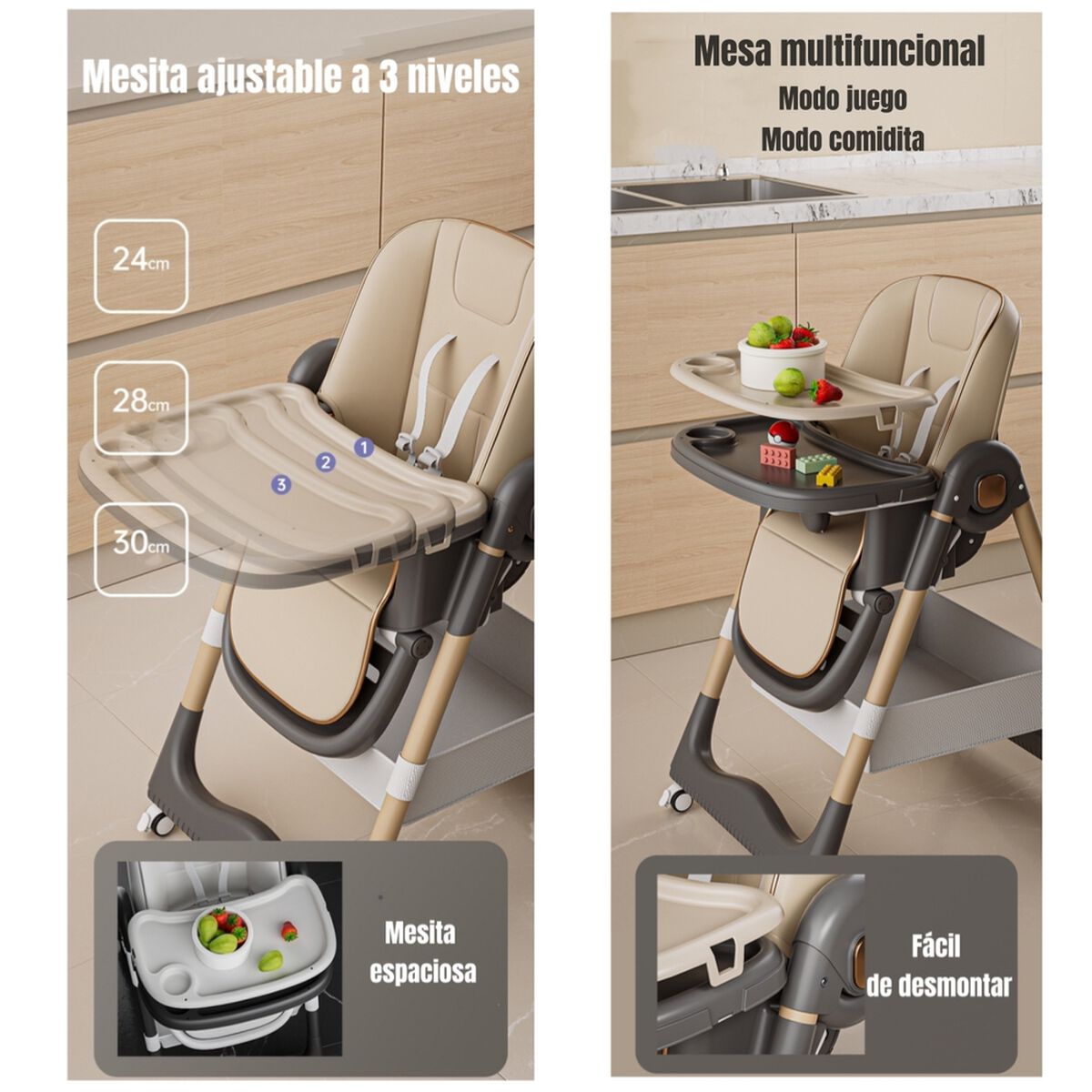 Silla de Comer Reclinable Plegable LuBabycas Rosada