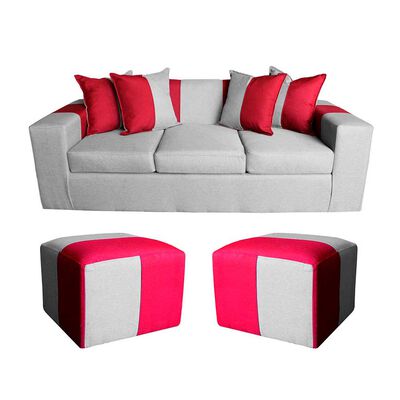 Sofa + 2 Pouff A&M Home Benjamin Gris Burdeo