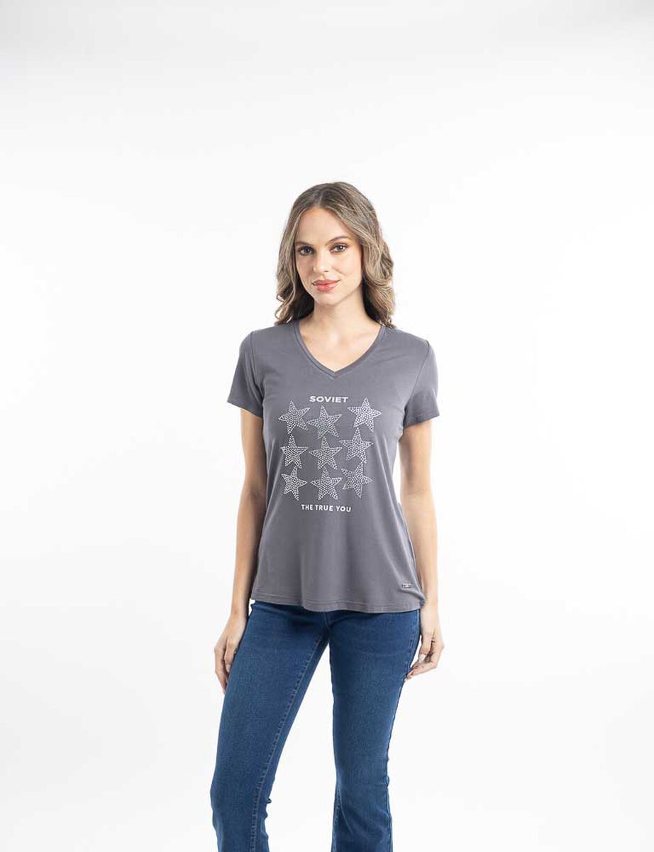 Polera Con Estampado Manga Corta Mujer Soviet