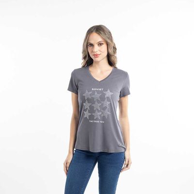 Polera Con Estampado Manga Corta Mujer Soviet