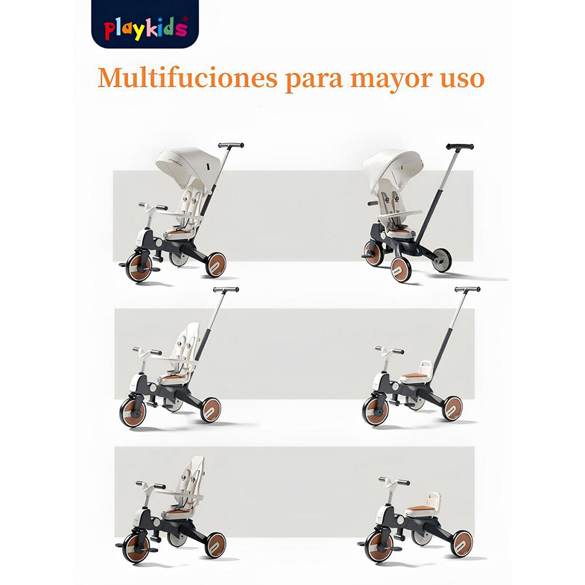 Triciclo De Paseo 360° y Balance 6 en 1 Plegable Blanco