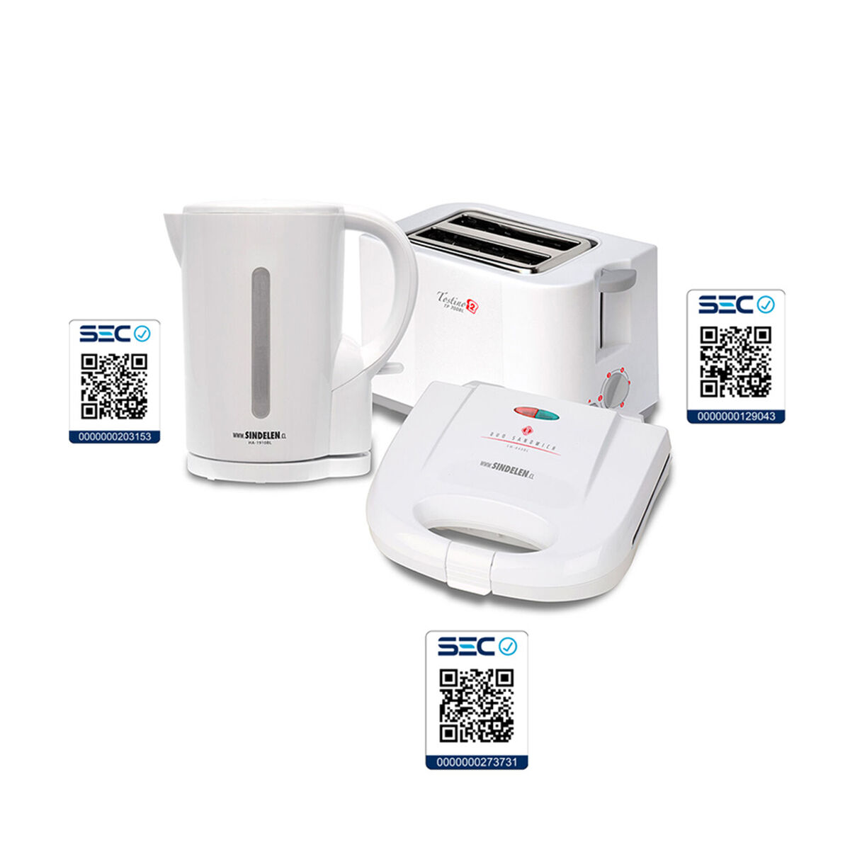 Combo Sindelen Hervidor Eléctrico 1,7 lt. + Tostador de Pan TP-700 BL + Sandwichera C1146