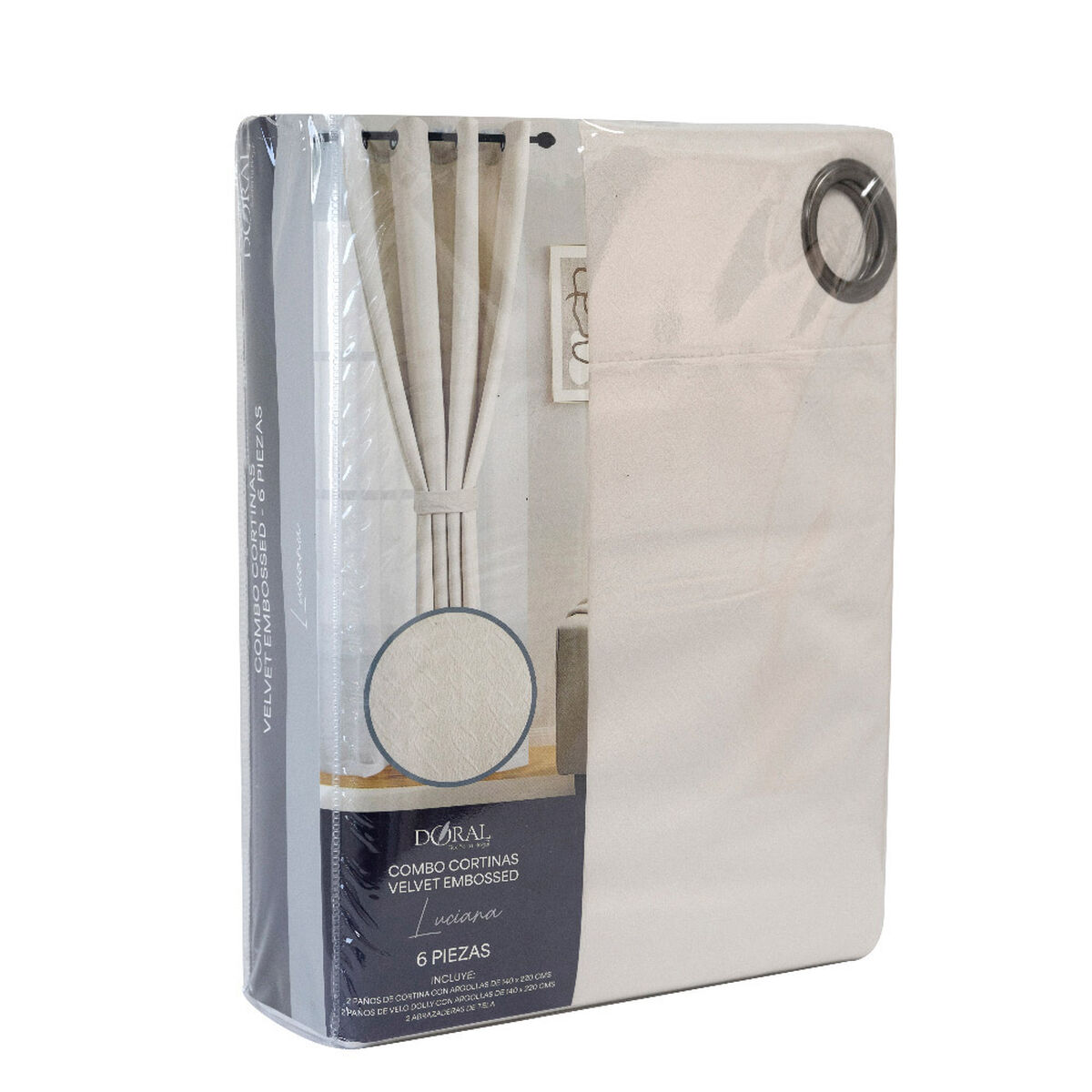 Set Cortina Doral Luciana 6 Piezas 140x220 cm Crudo