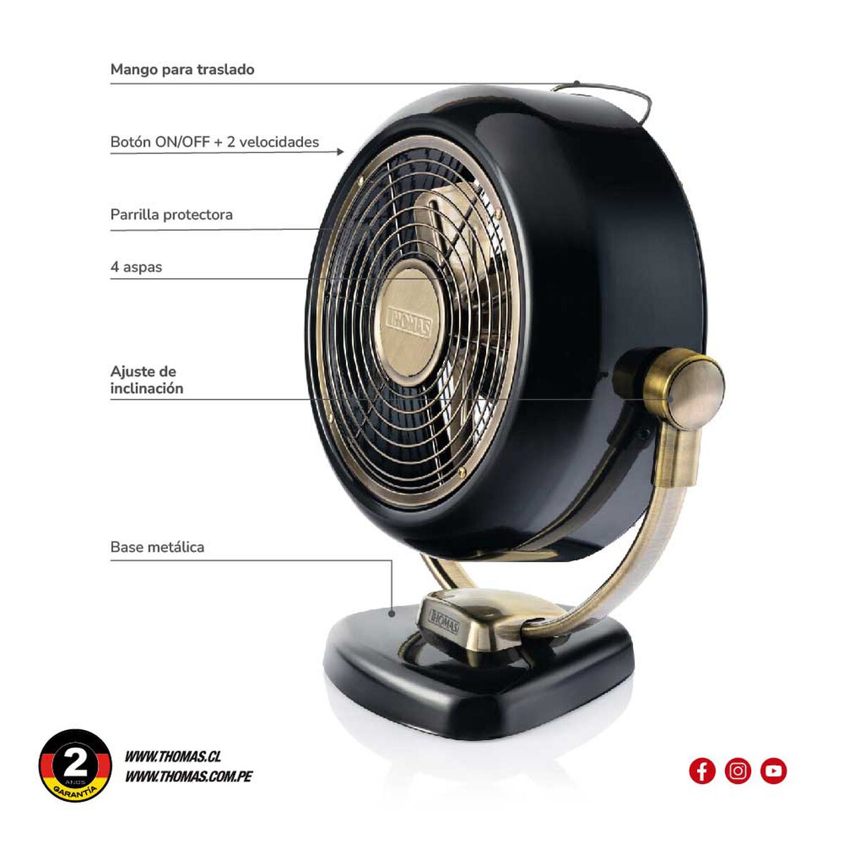 Ventilador de Mesa Thomas TH-12BNM Bronce/Negro