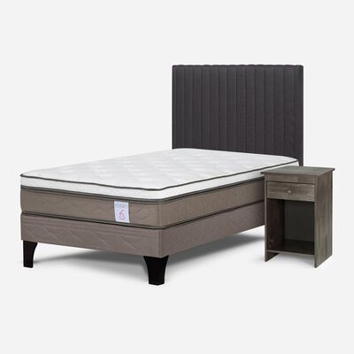Imagen 2 del producto Cama Europea Rosen 1,5 Plazas New Style 6 + Respaldo + Velador Grafito