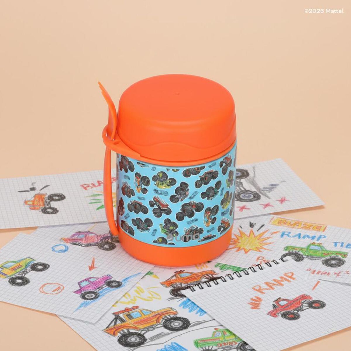 Termo Comida UMA Hot Wheels Truck + Cuchara 330ml Acero Inox Naranja