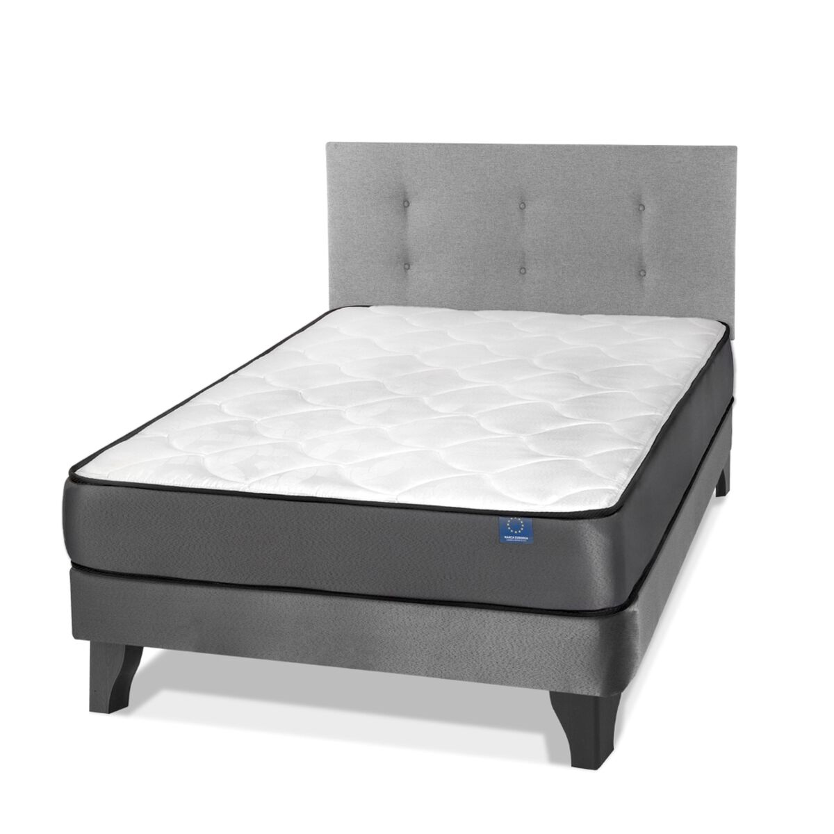 Cama Europea Flex 1,5 Plazas Juvenil + Respaldo Royal Gris