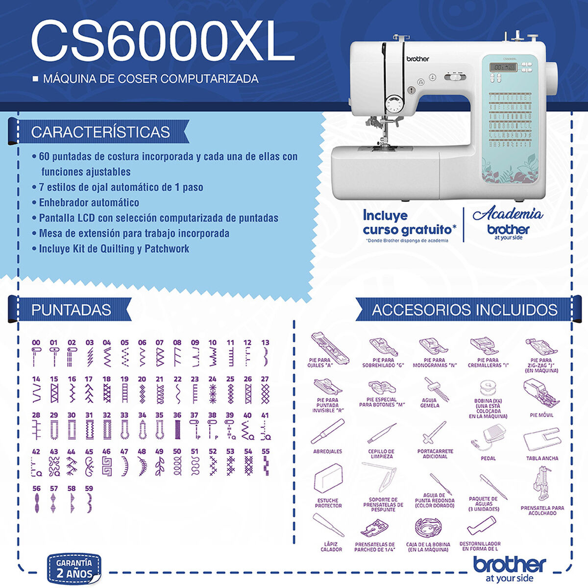 Máquina de Coser Computarizada Brother CS6000XLCL