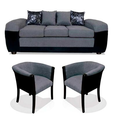 Juego de Living Elegant Detail Houston Sof&aacute; 3 Cuerpos + Dos Sitiales Gris