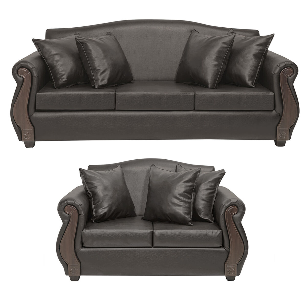 Juego de Living Innovamuebles New Bugambilia Sofá 3 Cuerpos + Sofá 2 Cuerpos Café Oscuro