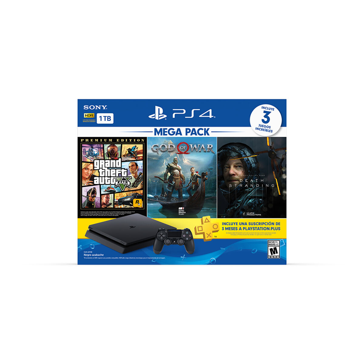 Bundle Megapack 13 Sony PS4 1TB + Control Dualshock + BD God of War + BD Death Stranding + BD Grand Theft Auto V Premium Edition
