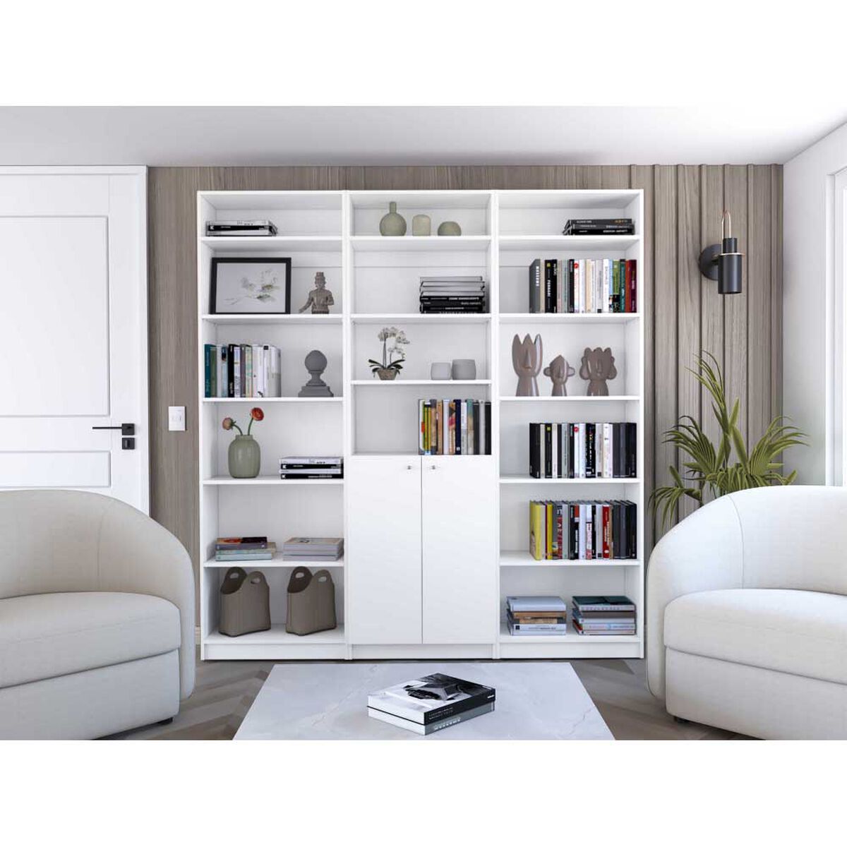 2 Estantes 5 Repisas + Estante 2 Puertas + 3 Complementos TuHome Home Blanco