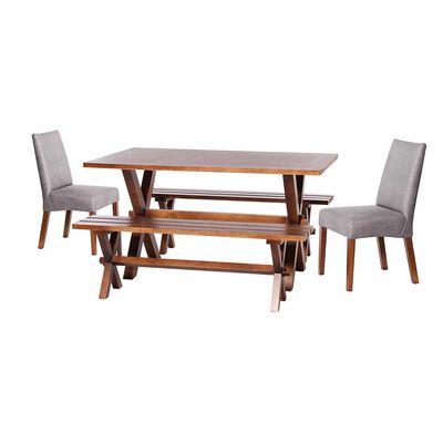 Juego de Comedor Latam Home Sevilla Cadiz 2 Sillas + 2 Bancas Cuero Kentucky Gris