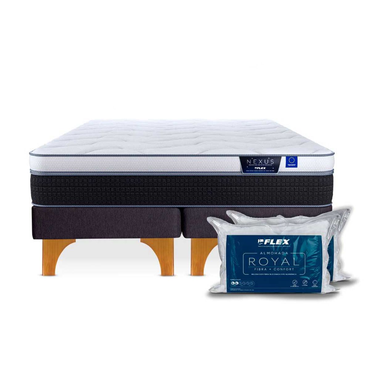 Cama Europea Flex 2 Plazas Nexus + 2 almohadas