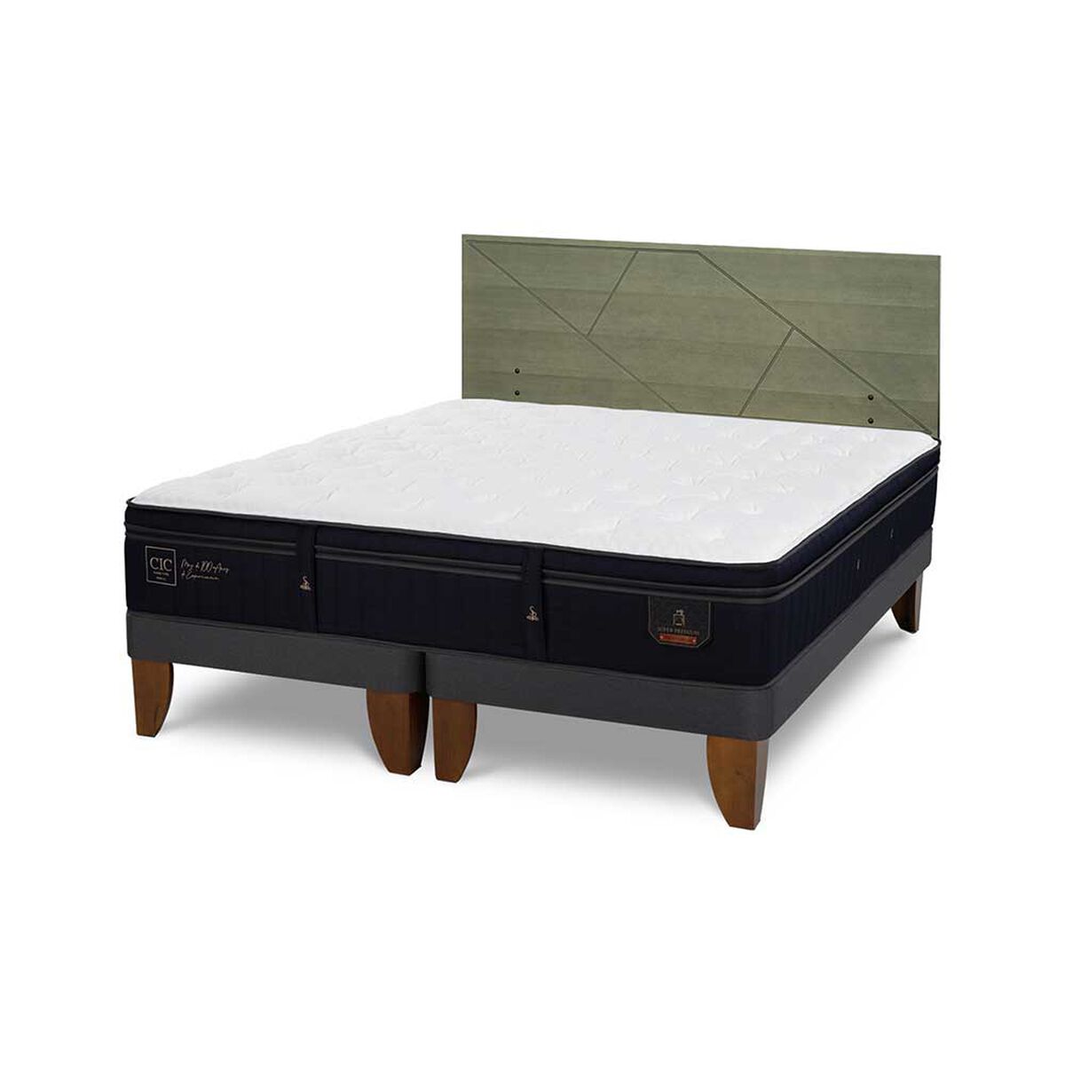 Cama Europea CIC Base Dividida King Súper Premium + Respaldo Villarrica Olivo