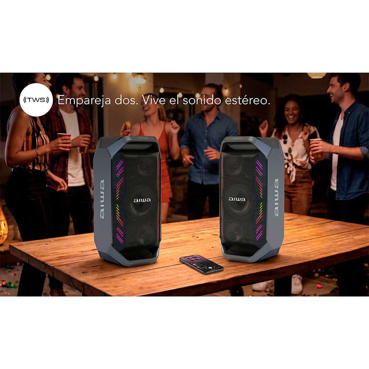 Parlante Port&aacute;til Aiwa AW-A521 90W Bluetooth Negro