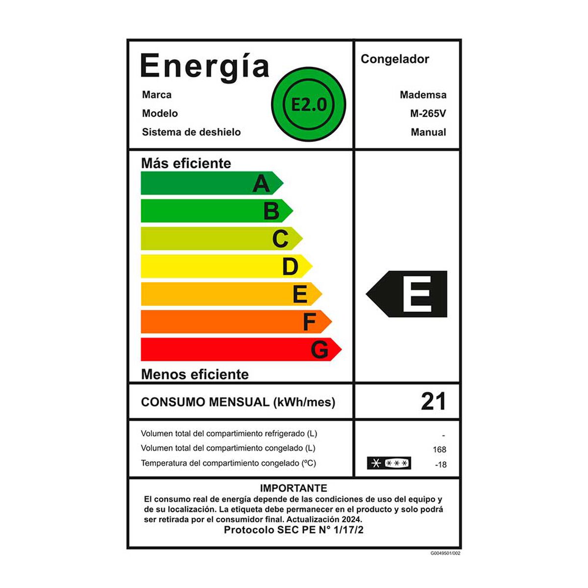 Freezer Vertical Mademsa M-265V 168 lts&nbsp;