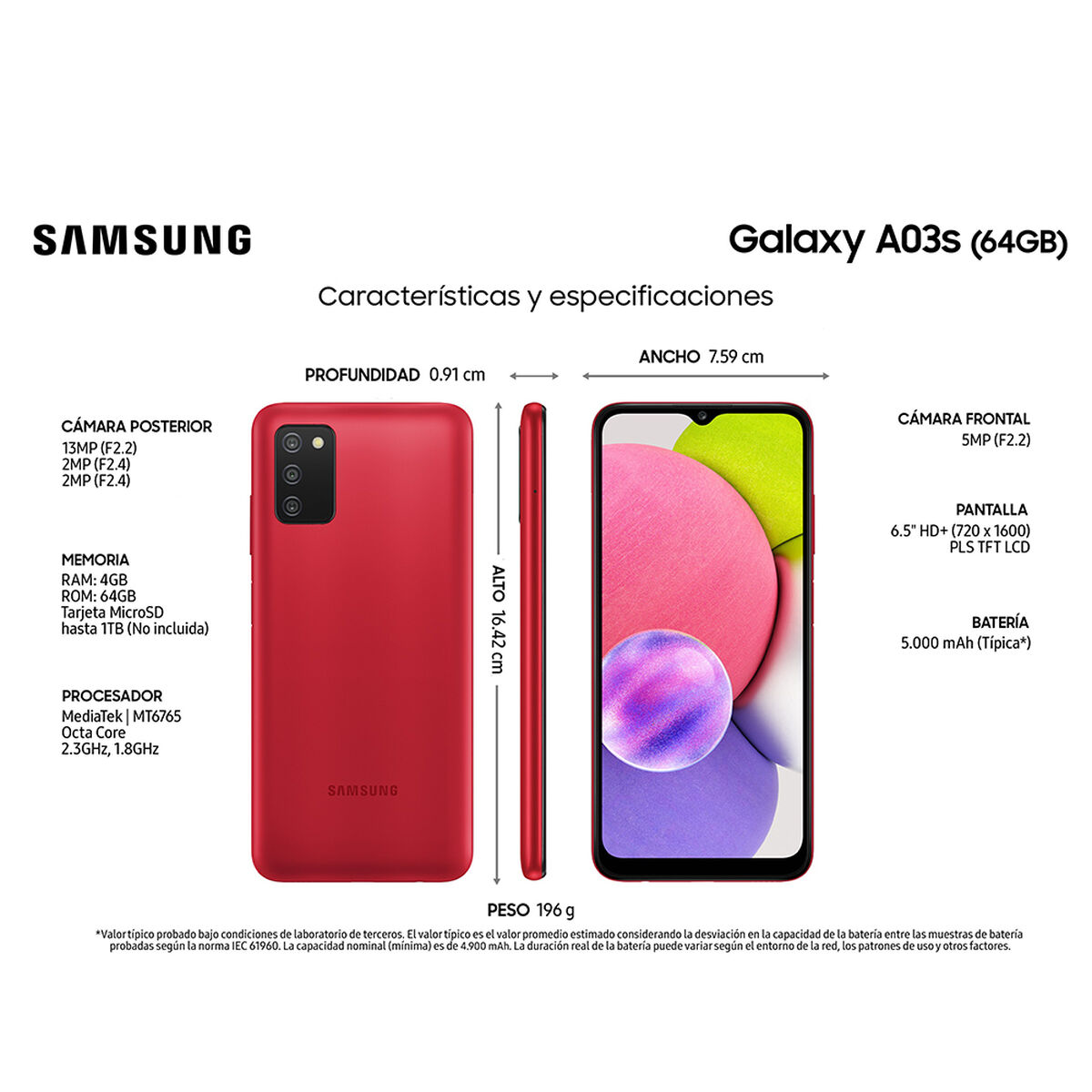 Celular Samsung Galaxy A03s 64GB 6,5" Rojo Liberado