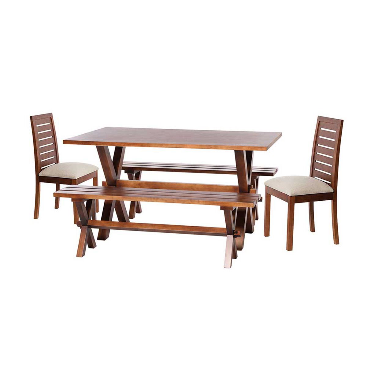 Juego de Comedor Latam Home Sevilla Tenerife 2 Sillas + 2 Bancas Lino Blanco