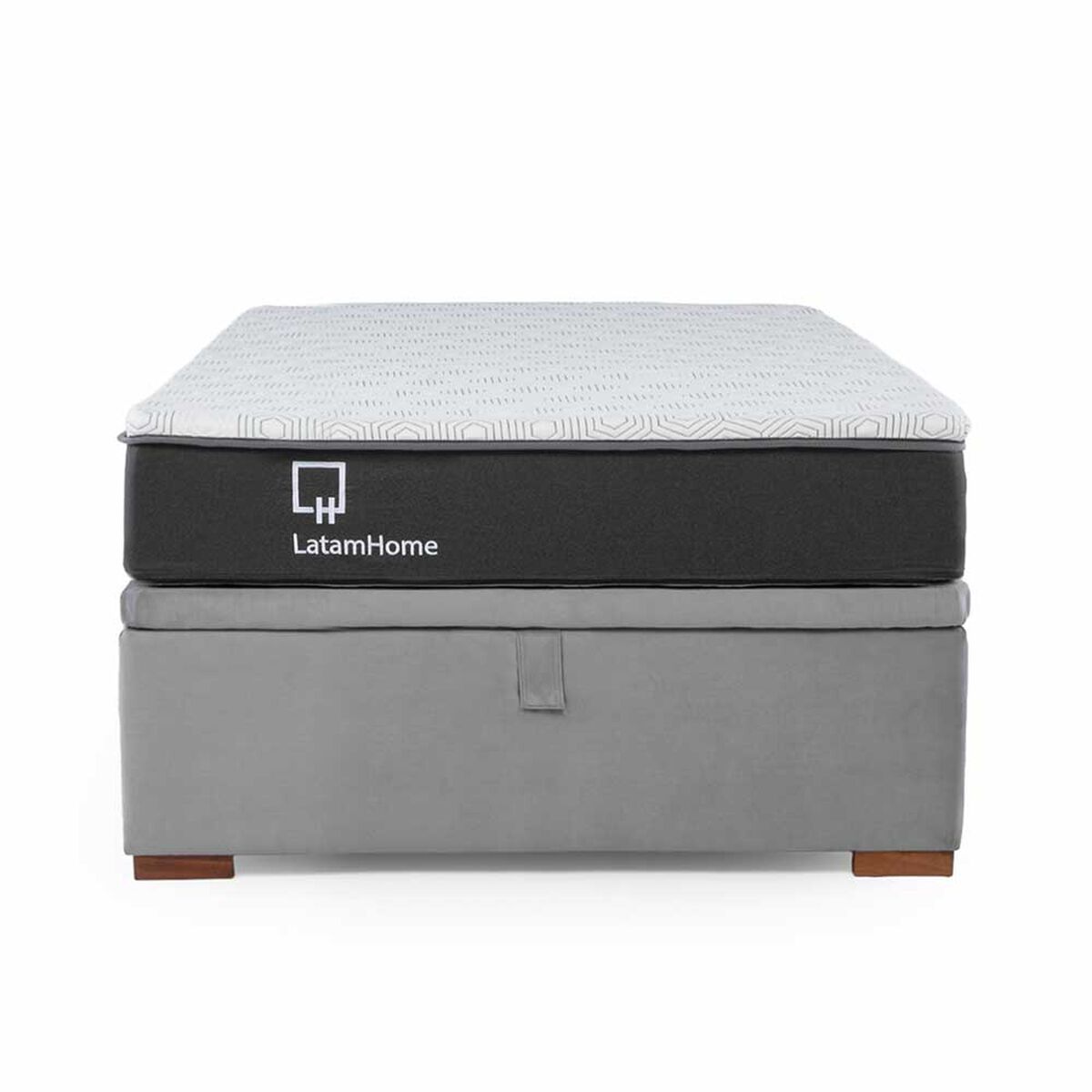Cama Boxet Latam Home 1.5 Plazas + Colch&oacute;n Resortes Zen Pro Funda Lavable Gris