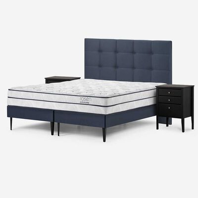 Imagen 2 del producto Cama Europea Rosen Base Dividida 2 Plazas Autonomy + Respaldo + 2 Veladores Issey Azul