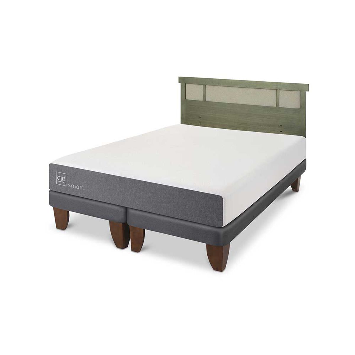 Cama Europea CIC Base Dividida King Smart + Respaldo Dublin Olivo