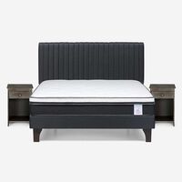 Cama Europea Rosen 2 Plazas New Style 6 + Respaldo + 2 Veladores Grafito
