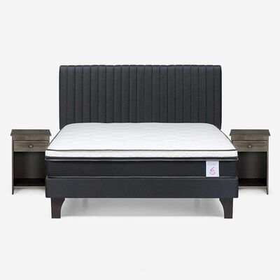 Imagen 1 del producto Cama Europea Rosen 2 Plazas New Style 6 + Respaldo + 2 Veladores Grafito