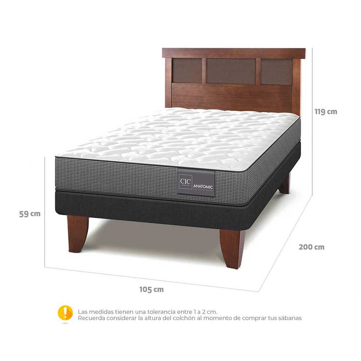 Cama Europea CIC 1,5 Plazas Anatomic + Respaldo New Dublin Caramelo