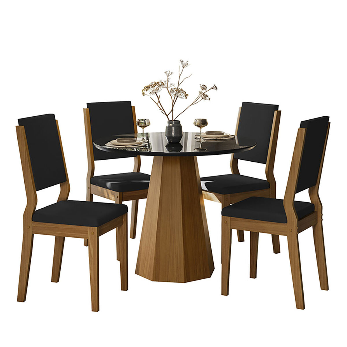 Juego de Comedor VekkaHome Isis 4 Sillas Negro
