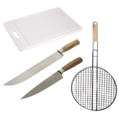 Imagen 1 del producto Set Parrillero Wayu Tabla + Cuchillo + Cuchillo Chef + Rejilla Redonda