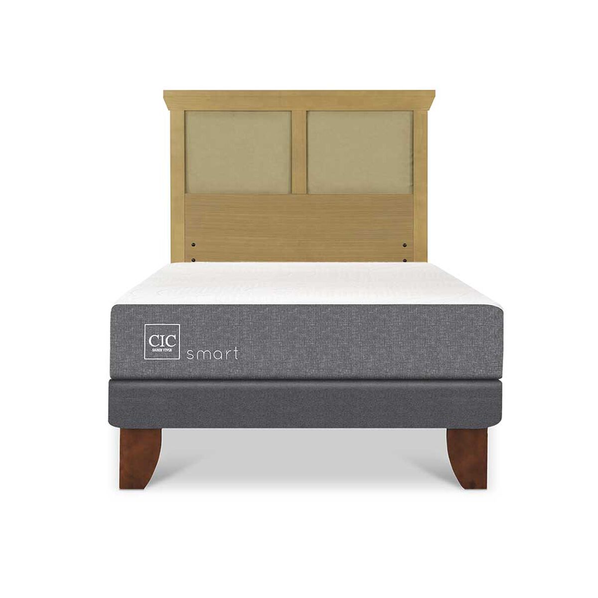 Cama Europea CIC 1,5 Plazas Smart + Respaldo Torino Mostaza